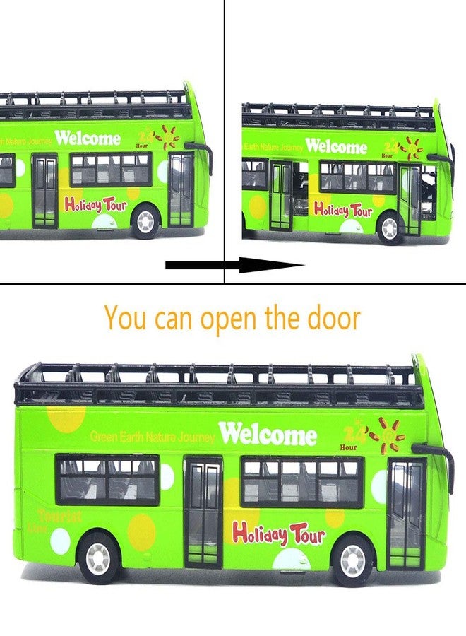 Ailejia City Bus Sightseeing Double Decker Bus Model Open Top Pull Back Vehicles Toy Die Cast Pull Back Vehicles Mini Model Car Lights and Music (Green) - Image 3